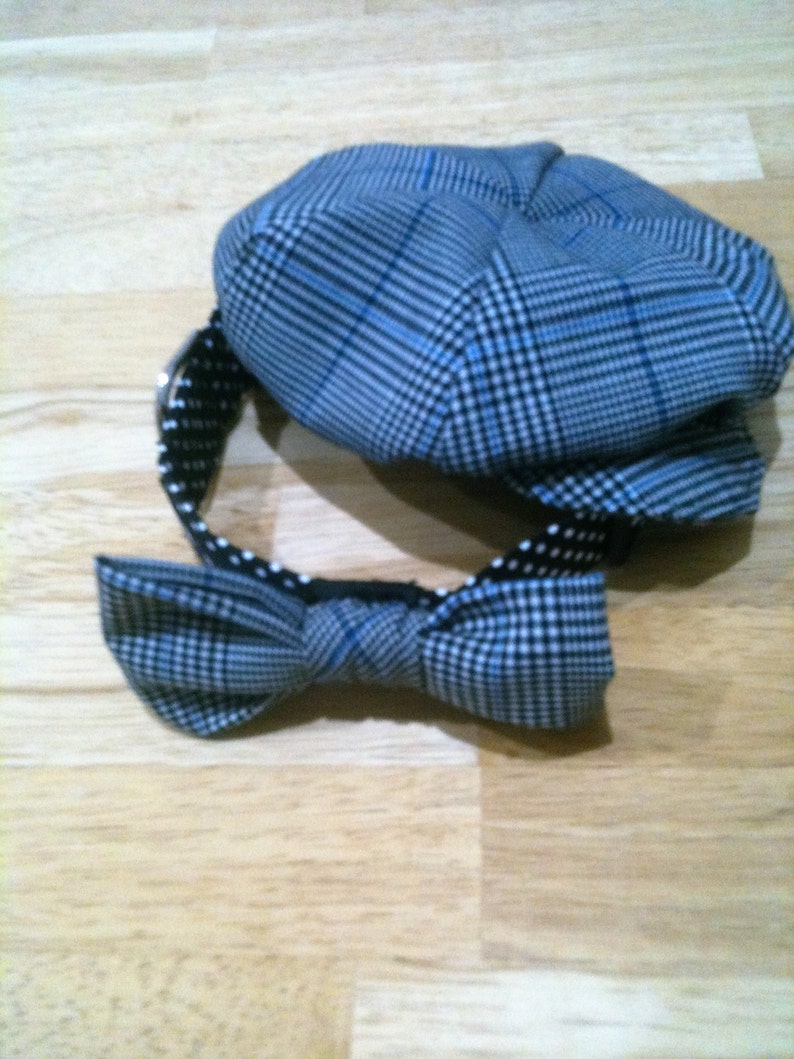collar and bow tie set. Baker boy hat