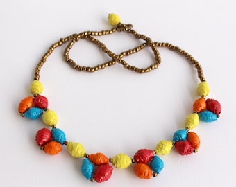 Colourful scalloped paper bead necklace