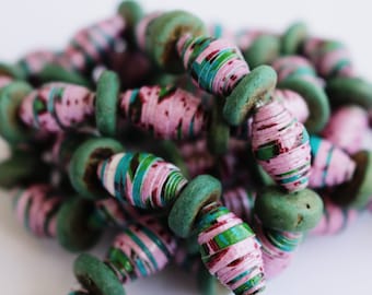 Purple paper bead necklace
