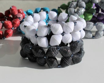 Glittered paper bead bracelet