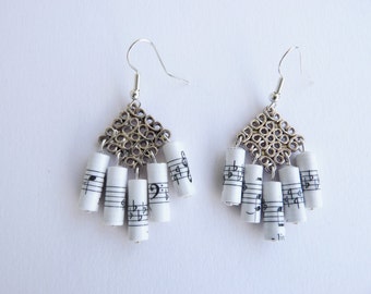 Music Notes paper bead chandelier earrings