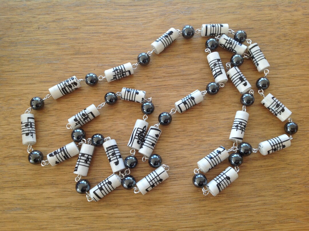 Music Note Paper Chain Music Notes Paper Bead Necklace With Hematite Beads - Etsy