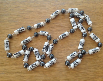 Music Notes paper bead necklace with hematite beads