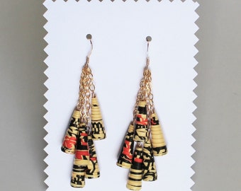 Black and red paper bead earrings