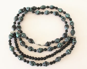 Paper and lava beads necklace