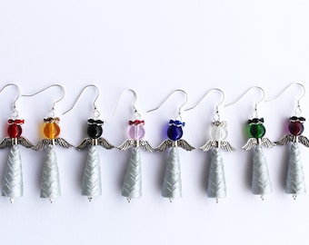 Silver paper bead angel earrings