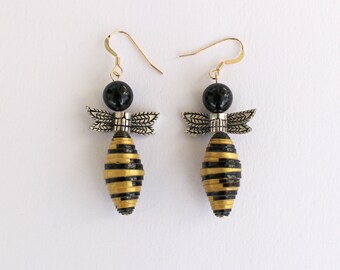 Bumblebee paper bead earrings