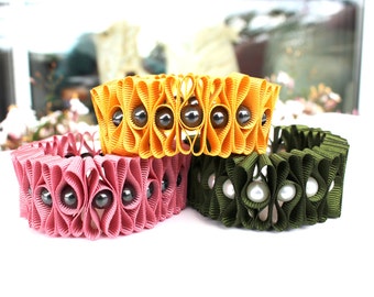 Grosgrain ribbon folded bracelet
