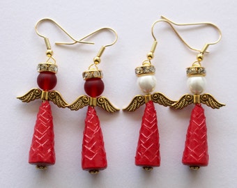 Red/Gold Angel paper bead earrings