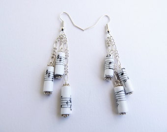 Music Notes triple paper bead earrings