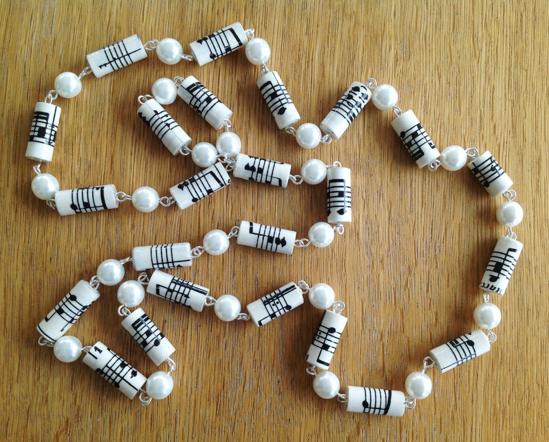 Bead Notes Music Notes Paper Bead Necklace With Pearls - Etsy