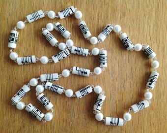 Music Notes paper bead necklace with pearls