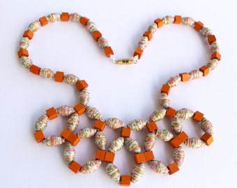 Orange effect  paper bead necklace