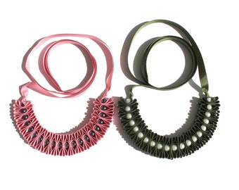 Grosgrain folded ribbon necklace