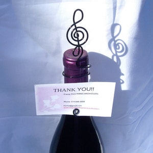 5  Treble Clef   champagne bottle  wedding place cardholders You pick color of Wire