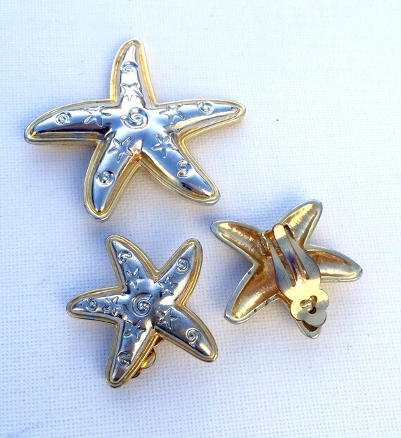 Starfish Brooch Earrings Demi Parure, Vintage Par… - image 3