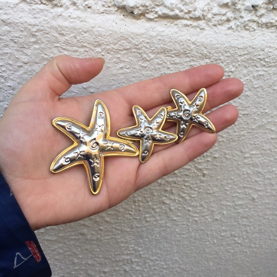 Starfish Brooch Earrings Demi Parure, Vintage Par… - image 4