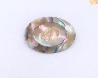 Antique Abalone Shell Brooch Oval Vintage Abstract brooch Inlayed Abalone Shell Pin, Shell Inlay Oval brooch Antique Abalone Nipple pin MOP