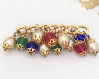 Colorful Bead Brooch Beaded Pin Vintage Bead Brooch Gold Tone Pearl And Bead Pin With Jewel Tones Like Christmas Lights