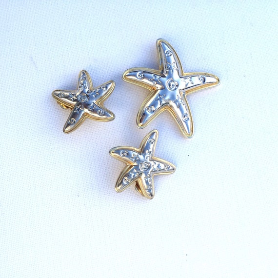 Starfish Brooch Earrings Demi Parure, Vintage Par… - image 2