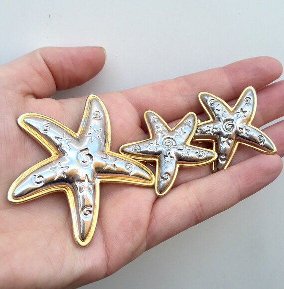 Starfish Brooch Earrings Demi Parure, Vintage Par… - image 1