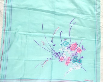 Mint Green Square Scarf Aqua CHRISTIAN Floral Vintage Square Scarf in Seafoam Green, Floral Bouquet Vintage scarf Spring, Vintage Headscarf