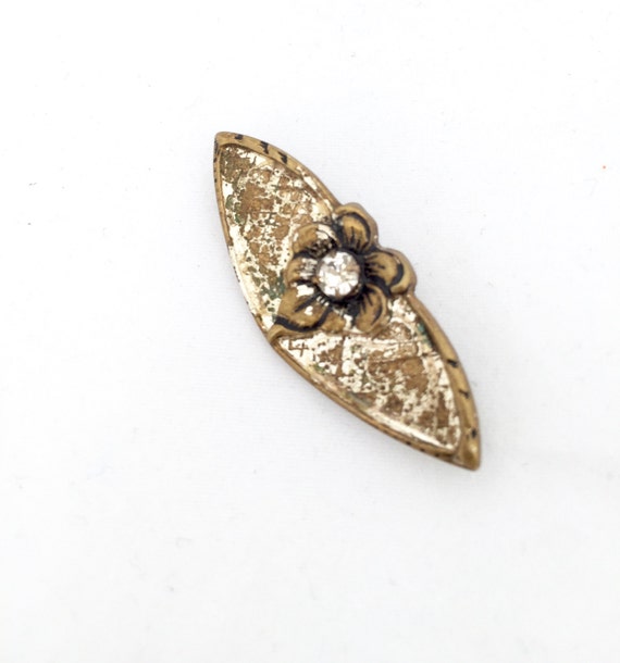 Art Nouveau Flower Brooch Small Pin Prong Set Rhi… - image 3