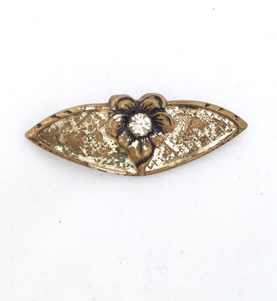 Art Nouveau Flower Brooch Small Pin Prong Set Rhi… - image 1