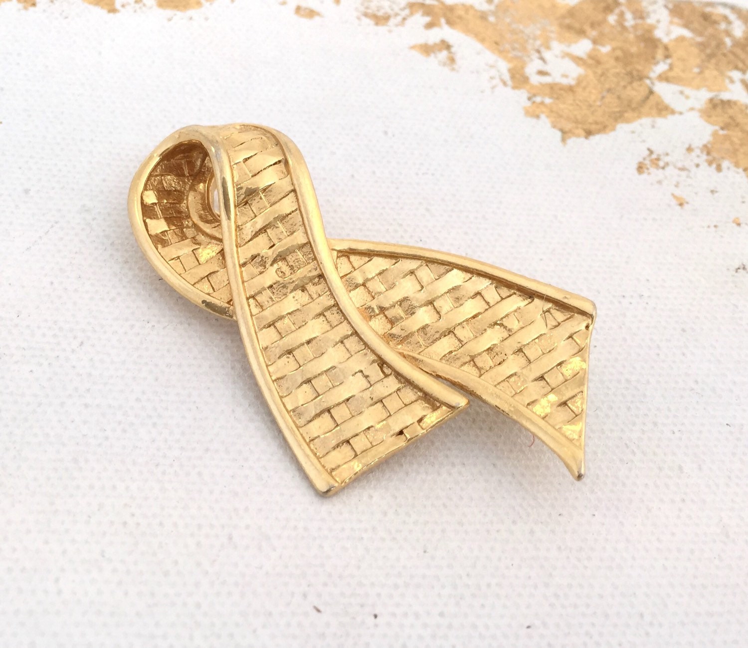 Large Vintage Ribbon Gold Brooch Woven Textured Ribbon Pin Etsy Ireland