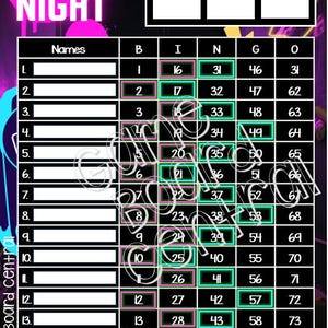 Paquete de 2 (rectos/mixtos) - Tableros de bingo premium Game Night - Bloques - 8,5&quot; x 11&quot; - 15 líneas - 1 a 75 bolas - Digital/imprimible - A todo color