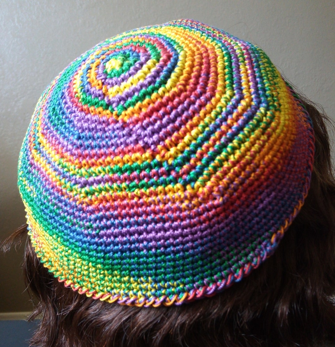 Mens Cotton Simcha Kippah, Adult Size Pride Kipa, 9.25 Inch Vivid