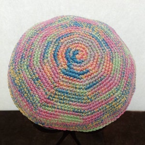 Mens Pastel Rainbow Cotton Crochet Kippah, 7.75  Inch Cotton Knit Yarmulke, Summer Kippot, Lightweight Festival Kippah