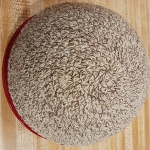 Mens 9 Inch Wool Frik Kippah in Brown, Gray and Cream, Nine Inch (23/24cm) Crocheted Yarmulke, Oatmeal Rustic Look Frik Kippot