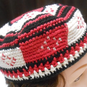 Teen Fancy Summer Cotton Kufi, Crocheted Cotton/Acrylic Headcovering, Muslim Hat