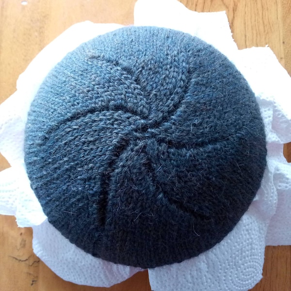 Pure Camelhair 7.5" Mens Kippah, Small Fishermans Knit Crocheted Gray Yarmulke, Seder Synagogue Kippot