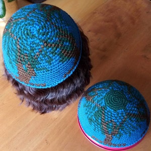 Mens Wool Frik Kippot, Tree of Life Design, 10, 9.25 and 8 Inch Crocheted Kippah for Seders, Casual, Everyday Wear