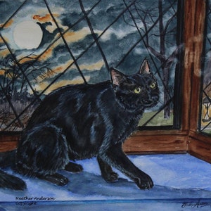 Black Cat art print, 8"x10", "Something", by Heather Anderson