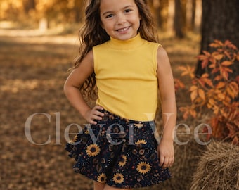 Completo autunnale da bambina, composto da top senza maniche e gonna floreale, abbigliamento autunnale per bambina, abbigliamento per il Ringraziamento, abbigliamento per bambina piccola, gonna floreale