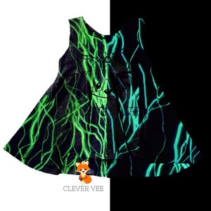 Glow in the Dark Girl Clothes, UV Glow Leggings, Roller Derby, Kids High Waisted Bell Bottoms, Glow Party Cosplay Costume, Black Light Dress