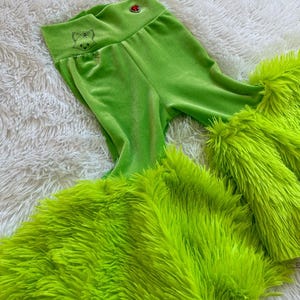 Green Mean One Bell Bottoms, Green Guy Hair Bow, Green Guy Fur Costume, Green Fur, Green Guy Christmas Outfit, Toddler Outfit