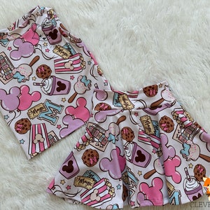 Mouse Snacks Skirt and Tank Top Set, Baby Girl Bummies, Mouse Skirt, Baby Bummies, Toddler Dress, Baby Girl Outfit, Theme Park Outfit