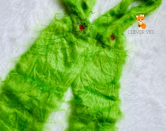 Mono verde malo, lazo verde peludo, disfraz de piel verde, atuendo navideño de piel verde lima, atuendo navideño, atuendo para niño pequeño