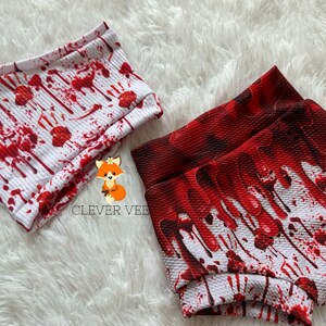 Blood Drips Bummies Set, Blood Drip Crop Top, Halloween Outfit, 31 Days of Halloween, Halloween Costume, Blood Splatter Lounge Set