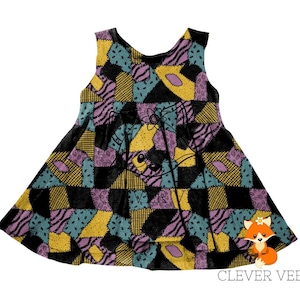 Dziewczęcy kostium na Halloween, sukienka Sally Patches, sukienka Sally Christmas, sukienka Sally, strój na Halloween dla malucha, Sally Baby, sukienka Patchwork