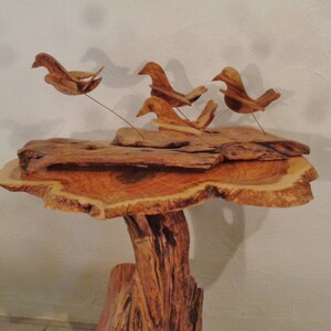 Doves of peace ,olive wood sculpture, birds in flight , shivering on copper wire struts image 6