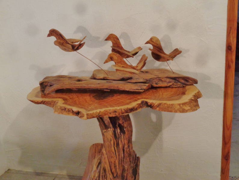 Doves of peace ,olive wood sculpture, birds in flight , shivering on copper wire struts image 6