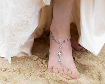 WHOLESALE LOT OF 10 Pearl & Crystal Bridal Barefoot Sandals | Vintage Filigree Foot Chain | Boho Bride | Beach Wedding Foot Jewelry