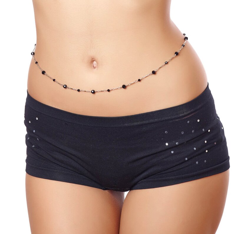 SALE Delicate Black and Silver Beaded Chain Adjustable Body Chain Delicate Bellychain or Belt Beaded Belly Chain or Long Necklace