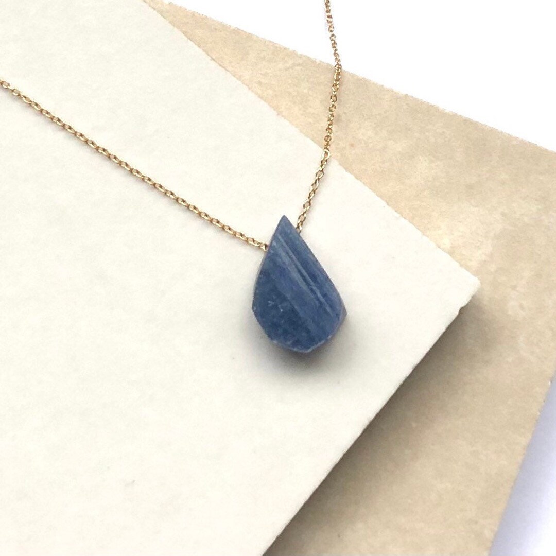 Natural Blue Kyanite Pendant Necklace - Raw Silver Chakra Healing Stone, Handmade USA