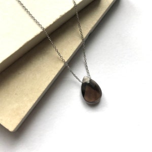 Smoky Quartz Necklace, Elegant Drop Shape Pendant, Grounding Base Chakra, Crystal Pendant Jewellery, Gift for Girlfriend, Natural Stone